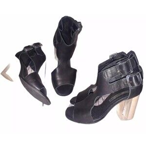 Miista black leather  Sandals Ankle Boots Clear Heels Strappy  Sz US 6  EU 36